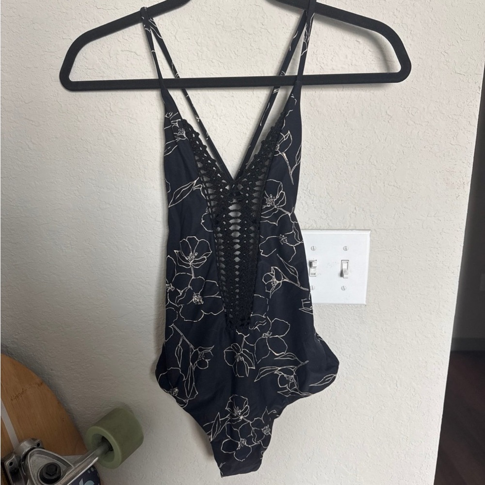 Black Floral One-Piece Swimsuit
